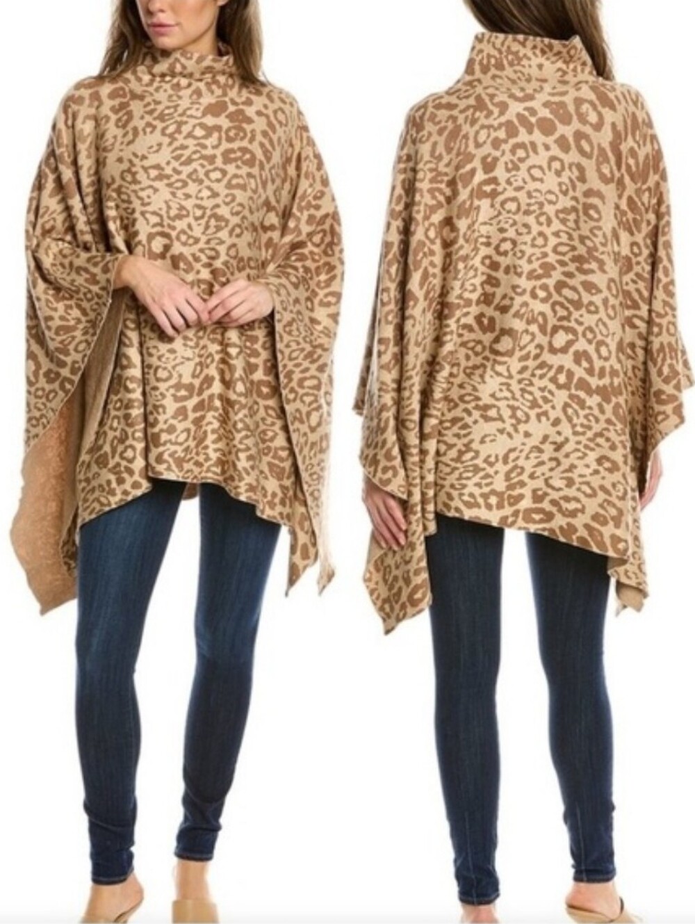 J. McLaughlin Garnet Leopard Print Poncho One Size Old Money Fall Transitional